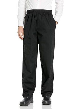 NEW NWOT UNCOMMON THREADS UNISEX CHEF PANT ELASTIC WAIST STRAIGHT LEG BLACK sz M